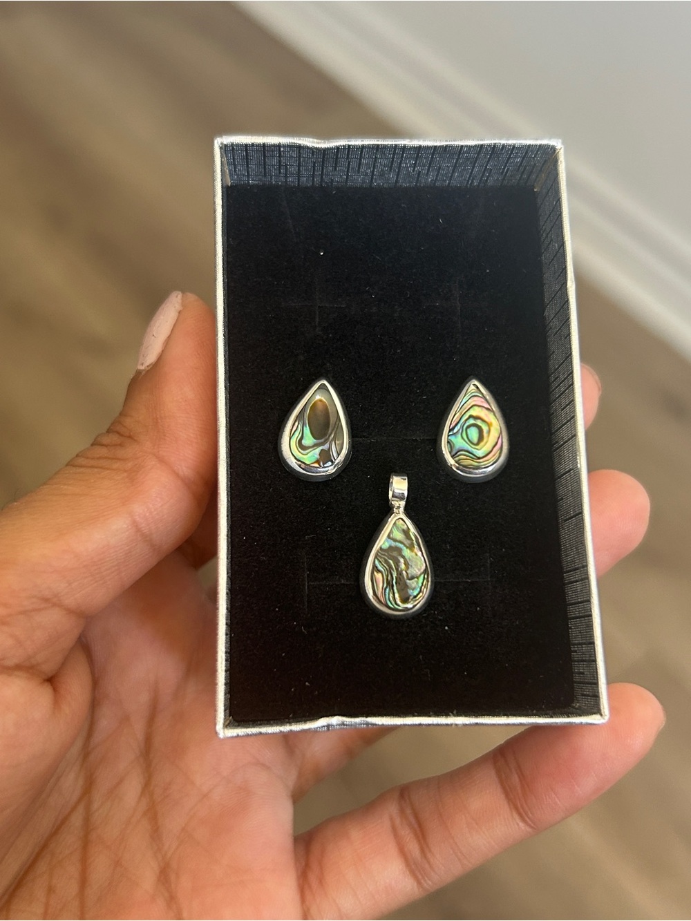 Taxco Mexigo 925 Sterling Silver Abalone Shell Teardrop Earrings & Pendant Set - Picture 4 of 8